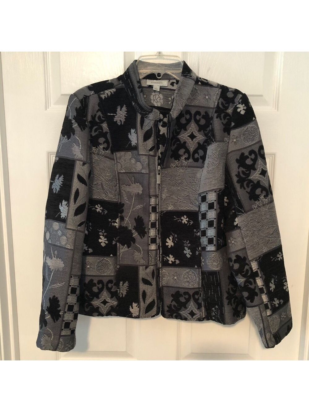 Dressbarn Brocade Patchwork Jacquard Zip Jacket Whimsigoth Boho Floral Artsy